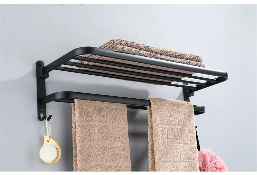 Multifunctional Aluminum Foldable Towel Rack Wall-Mounted Bathroom Item Shelf Suitable for Shower Rooms Bathroom Accessories