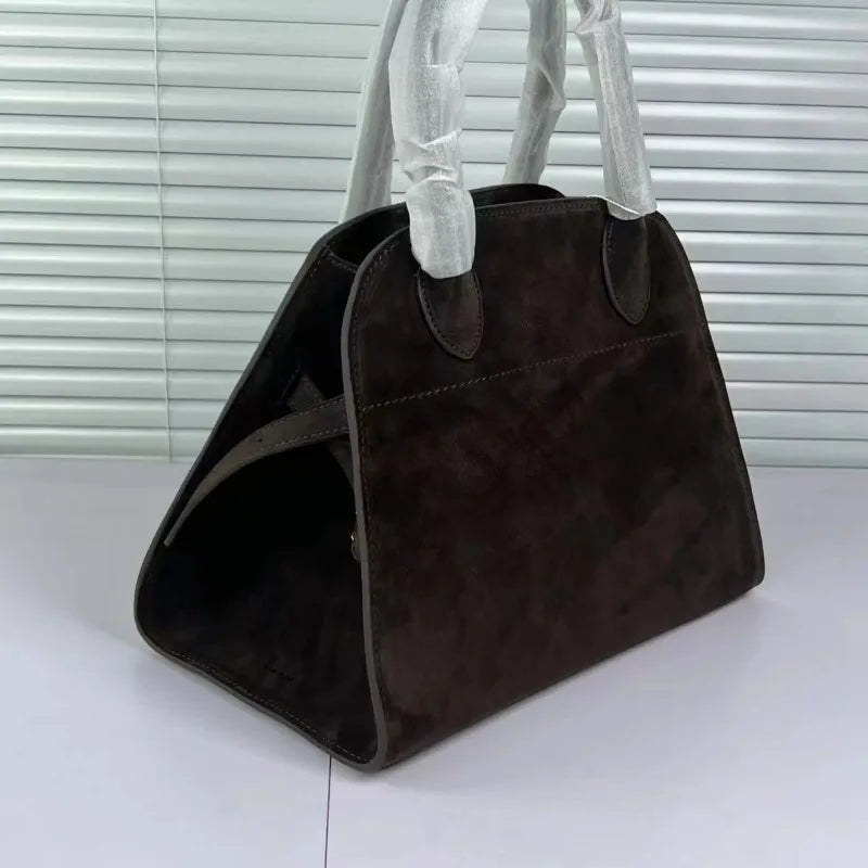 LUXURY Margaux Handbag Cowhide Large Capacity Women's High Range Suede Tote Bag Minimalist Style Margaux