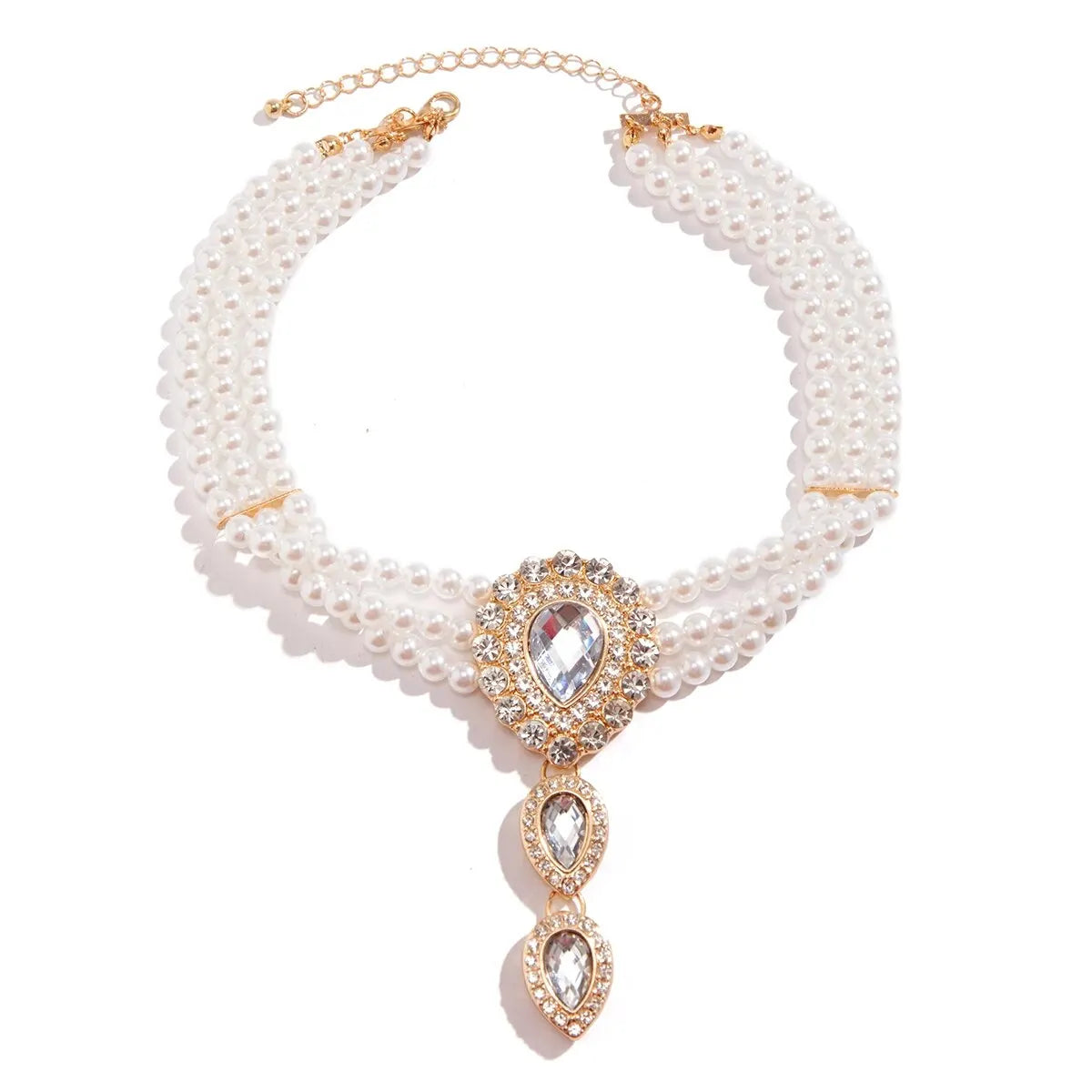 2Pcs Elegant Multilayer Imitation Pearl Chain Necklace Bracelet for Women Luxury Bridal Rhinestone Jewelry Set Wed Accessories