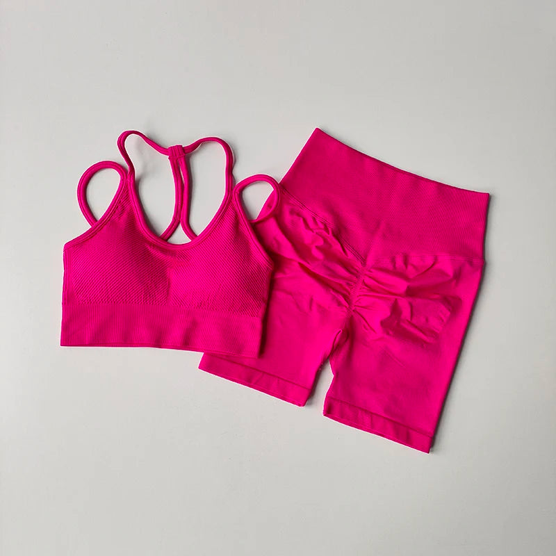 2PCS Seamless Women Yoga Set | Sport Bra & High Waist Shorts for Gym | Bulbusbow