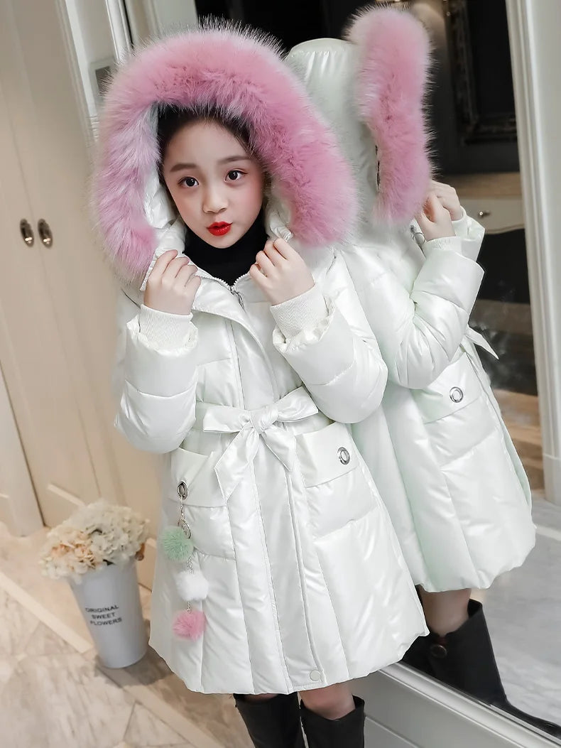 UNITIM 2024 Winter Children Girls Jacket Waterproof Hooded Shiny Thick Girls Outerwear Coat 5-14 Years Kids Teenages Girl Parka