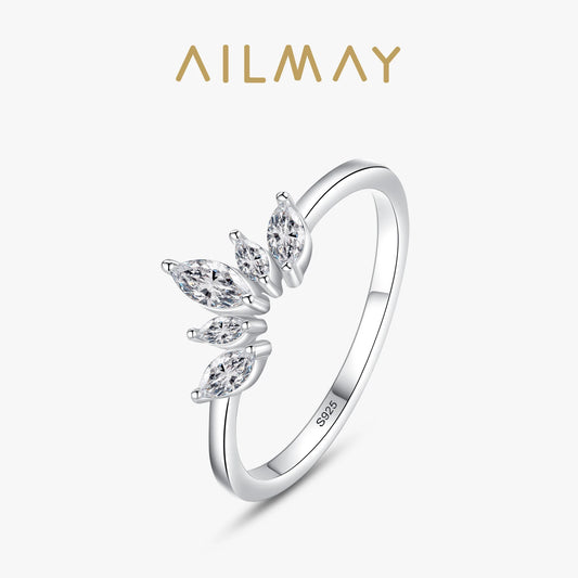 Ailmay Fashion 925 Sterling Silver Simple crown Finger Ring Elegant Clear Zircon Rings For Women Girls Party Accessories Jewelry