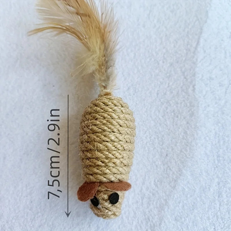 1/4pcs Sisal False Mouse Cat Toy Bite Resistance Stuffed Toy Interactive Cat Toy Simulation Mice Kitten Self-Playing Plush Toys