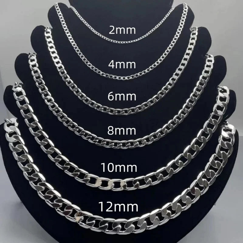 Bulbusbow Men's 925 Sterling Silver Necklace  2/4/6/8/10/12MM 40-75cm Face Chain Necklace Lobster Clasp Men Women Engagement Jewelry Gifts