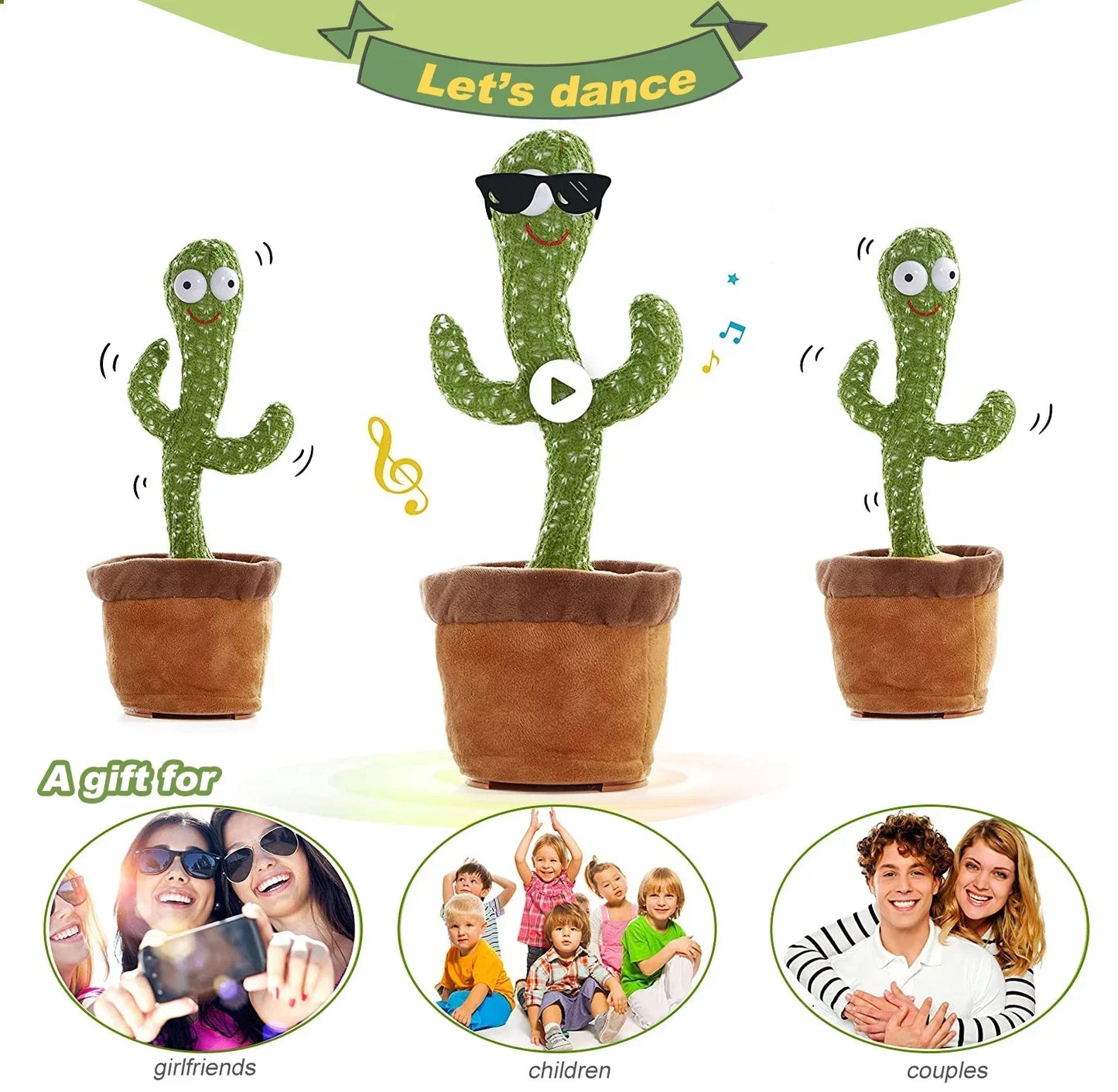 A talking cactus toy that can be charged, recorded, and repeated. Suitable for Spanish, English, and Arabic  voice changer