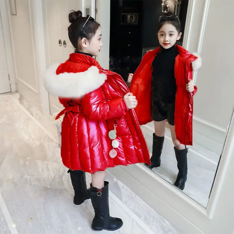 UNITIM 2024 Winter Children Girls Jacket Waterproof Hooded Shiny Thick Girls Outerwear Coat 5-14 Years Kids Teenages Girl Parka