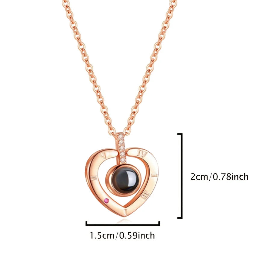 Love Heart Necklace 100 Languages I Love You Projection Pendant Jewelry For Mom Girlfriend Birthday Christmas Romantic Gifts