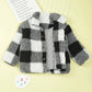 Teen/Kids Girls Stylish Plaid Pattern Teddy Jacket With Button Down Collar, Soft And Warm