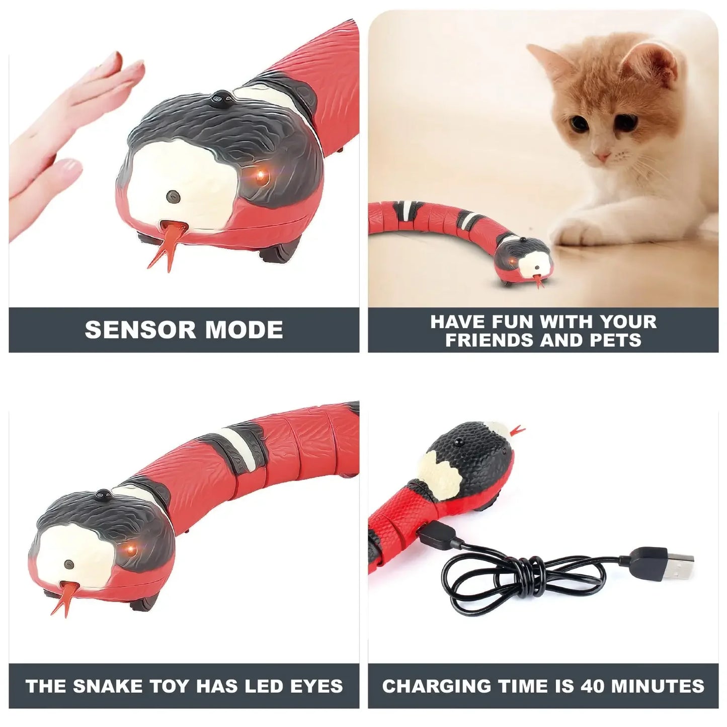 Bulbusbow Smart Sensing Interactive Cat Toy - Automatic Electronic Snake Teaser, USB Rechargeable Indoor Play Kitten Toy for Endless Fun & Engagement