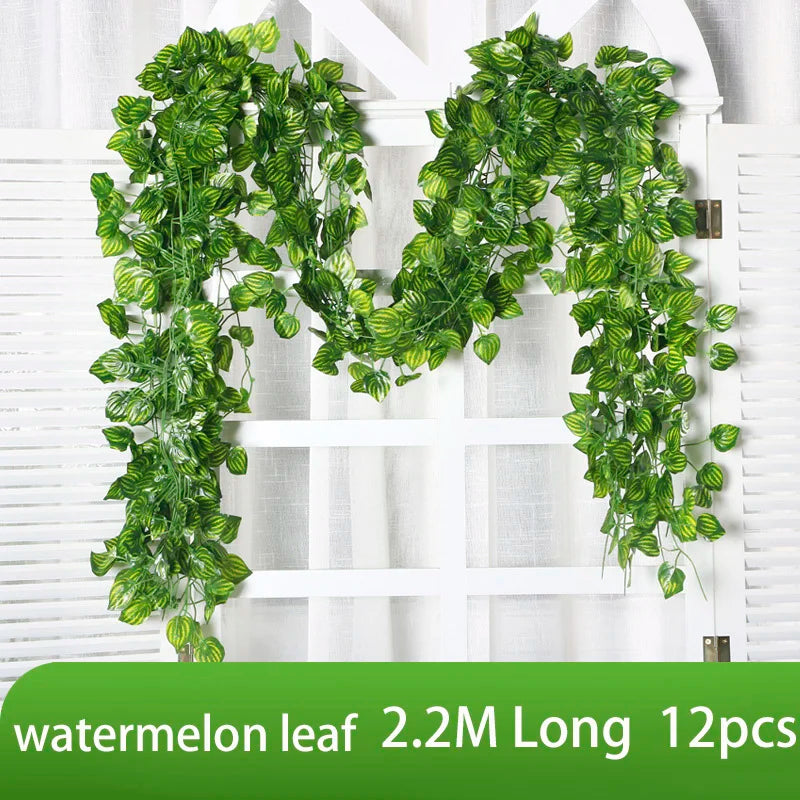 12Pcs/Pack Artificial Ivy Pothos Wall Hanging Decor Fake Plants Liana Vine String Leaves Home Outdoor Garden Wedding Decorations