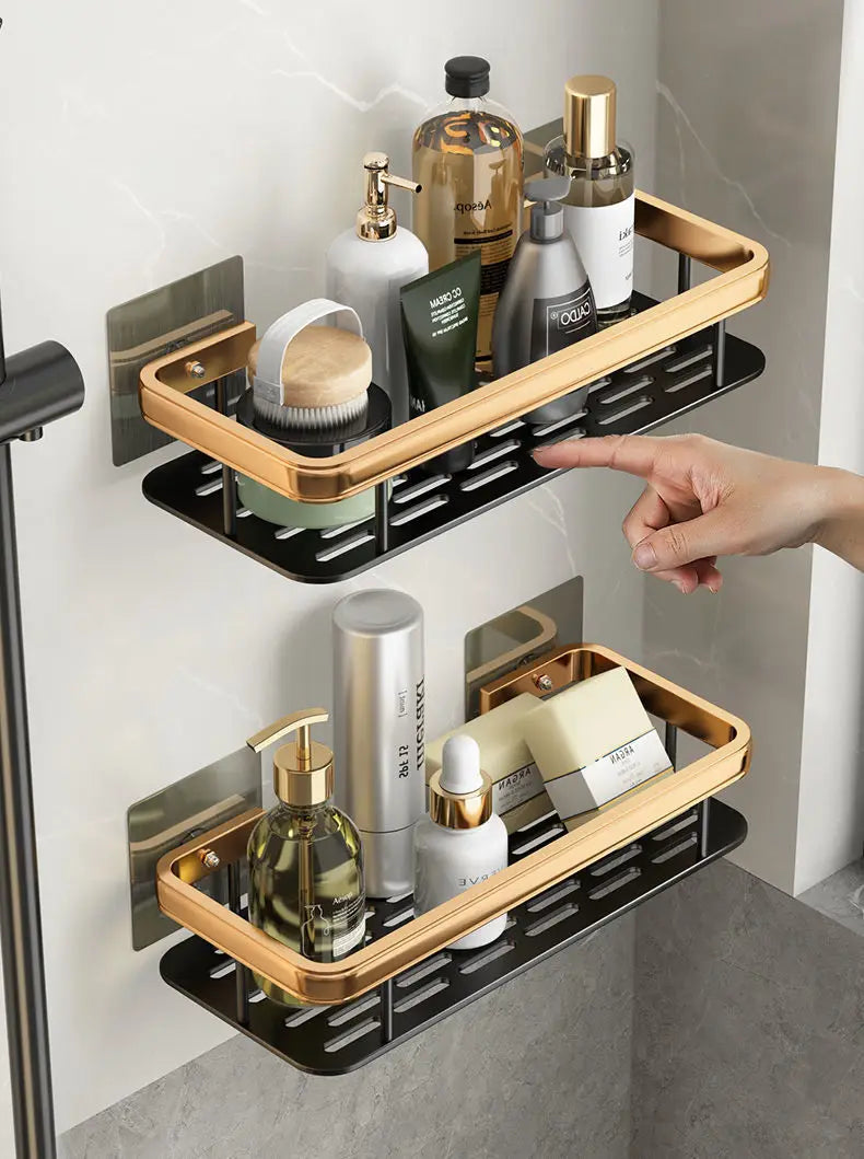 Punch-free Wall Mounted Bathroom Storage Organizer Shelf Shampoo Makeup Storage Rack For Kitchen Bathroom Accessories