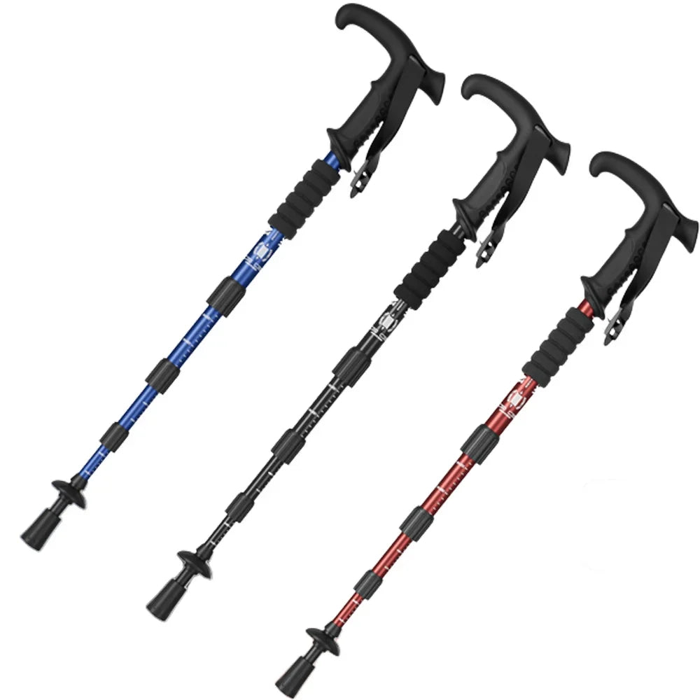 4-Section Portable Outdoor Fold Trekking Pole Walking Hiking Stick Alloy Telescopic Club For Elderly Camping Walking Poles 1PC