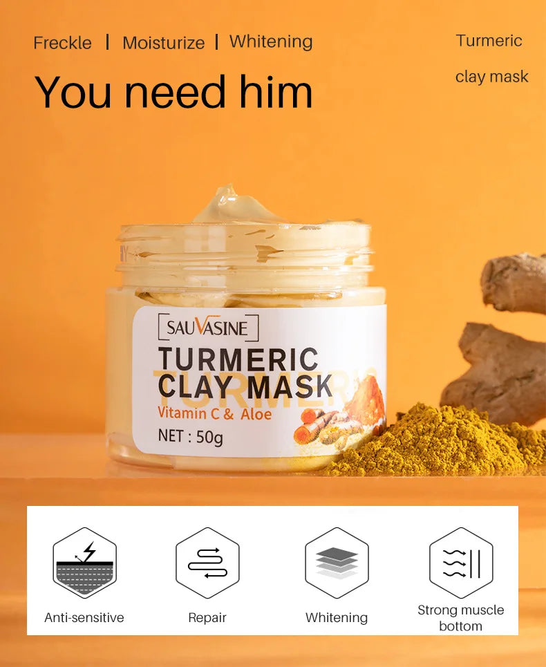 Turmeric Mud Mask Facial Purification Deep Cleansing Brightening Moisturizing Oil Control Beauty Anti-Acne Face Mask Skin Care