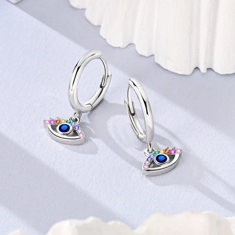 Bulbusbow Luminous Shell Women Earrings Original 925 Sterling Silver Pave CZ Star Moon Hoop Earrings Engagement Wedding Jewelry