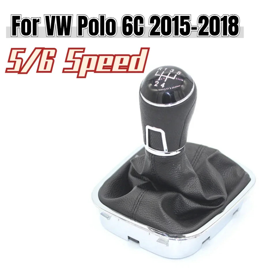 5 Speed / 6 Speed Gear Lever Stick Shift Knob with Leather Boot Car Styling for VW Volkswagen Polo 6C 2015 2016 2017 2018