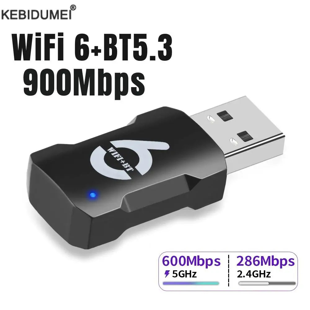 WiFi USB 适配器 900Mbps 蓝牙 5.3 无线双频 2.4G/5GHz Wi-Fi USB 加密狗 Wlan 接收器适用于 PC/笔记本电脑无需驱动程序