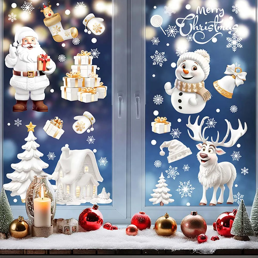 9pcs/set Christmas Window Stickers Xmas Tree House Snowflake Glass Decal Merry Christmas Decoration Home Navidad 2025 Gifts Noel