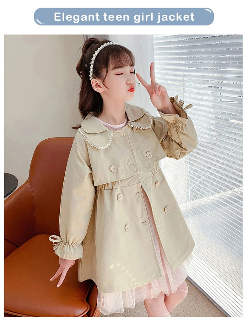 2023 Spring Autumn New Arrival Fashion Korean Style Girls Trench Coat Children's Outerwear Long Windbreak Jacket For Girls 4-12Y