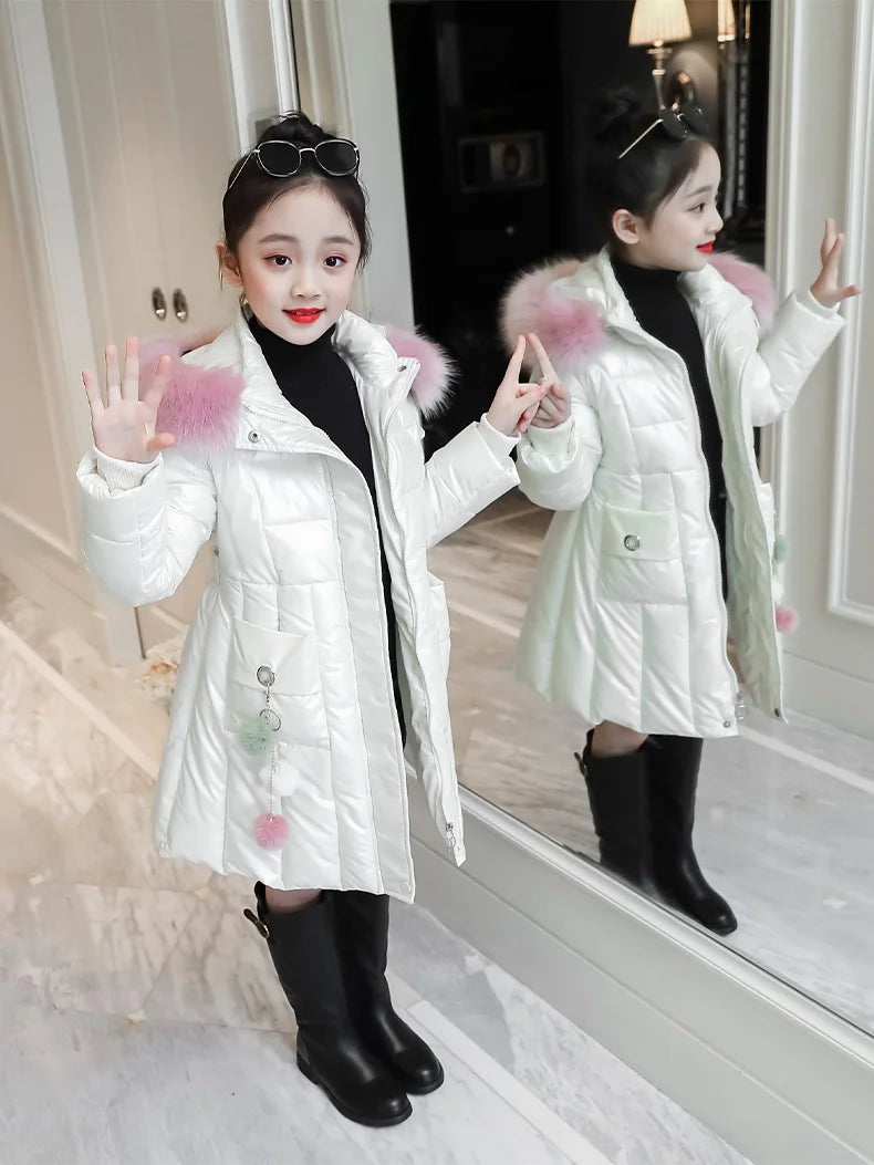 UNITIM 2024 Winter Children Girls Jacket Waterproof Hooded Shiny Thick Girls Outerwear Coat 5-14 Years Kids Teenages Girl Parka