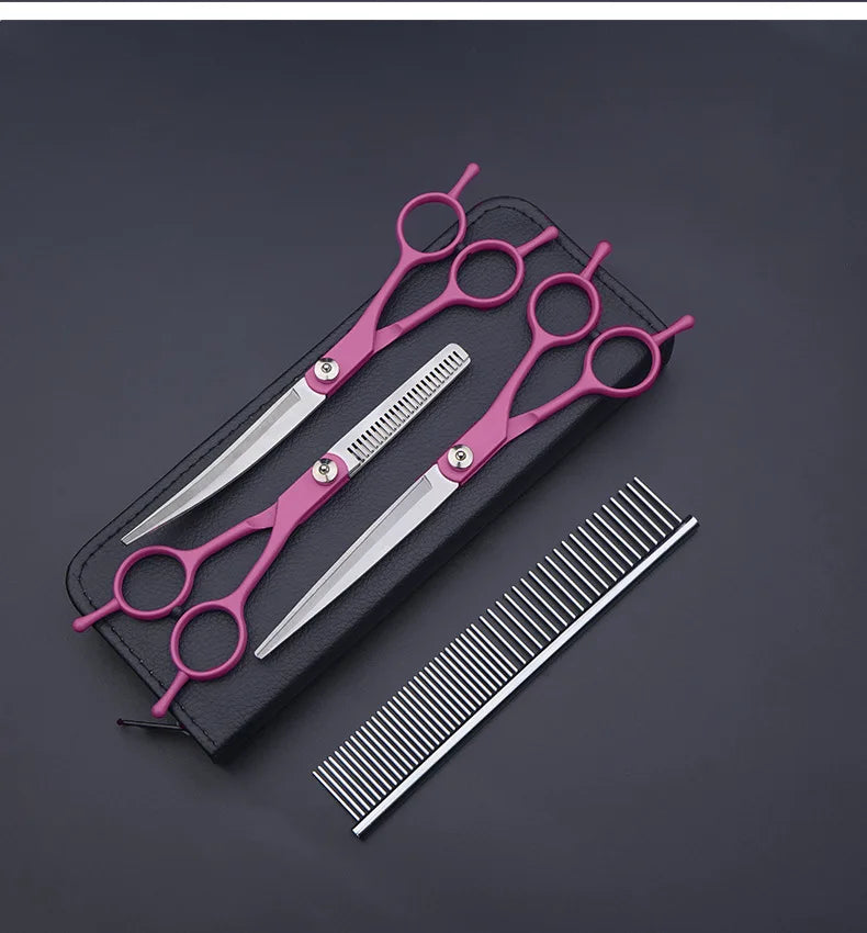 7 Inch Stainless Steel Dog Grooming Scissors Comb Thinning Up Down Curved Pet Grooming Scissors For Animal Cutting Hair Clipper