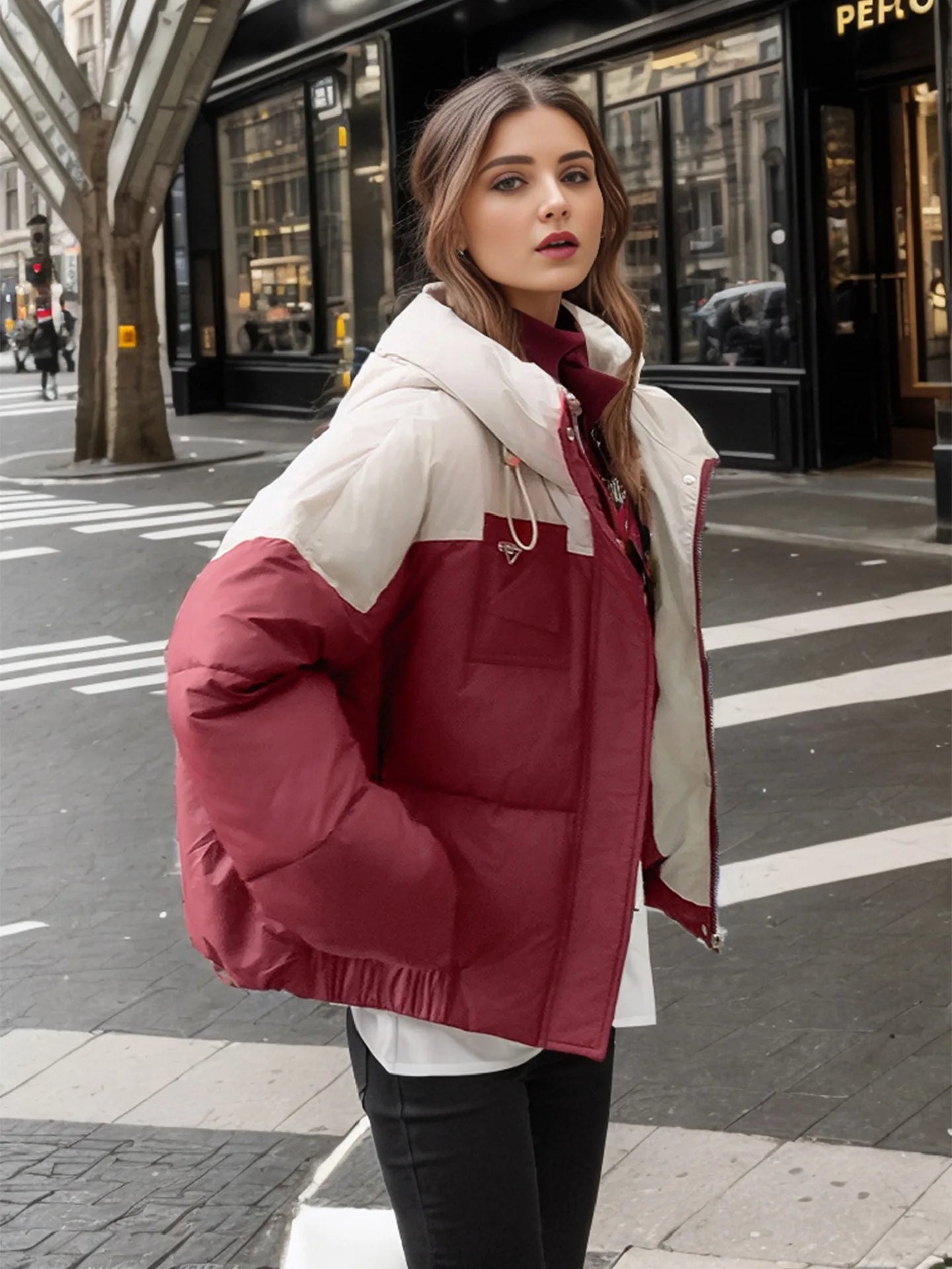 YJKDYK 2024 Winter Women's Cotton Jacket Female Contrast Hooded Thicken Warm Parkas Coats Top Women Street Fashion Jacket