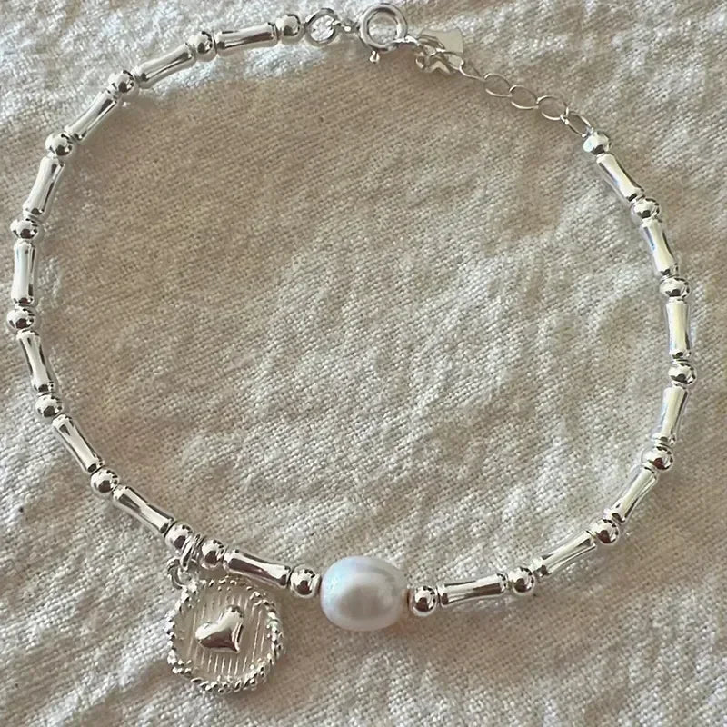 925 Sterling Silver Bracelet Women Fashion Luxury Pearls Bamboo Knots Bracelet Vintage Korean Style Jewelry Party Wedding Gift