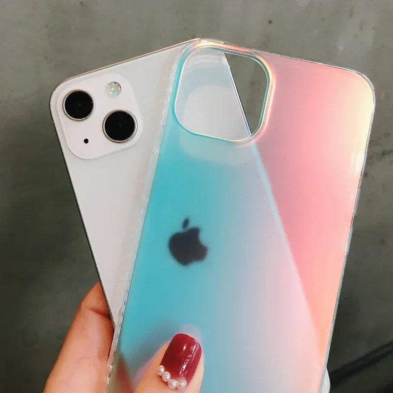 Fashion Matte Aurora Laser Gradient Phone Case For iPhone 16 Pro Max 15 14 13 12 Pro Max XS Max 16 Plus 11 Shockproof Cover