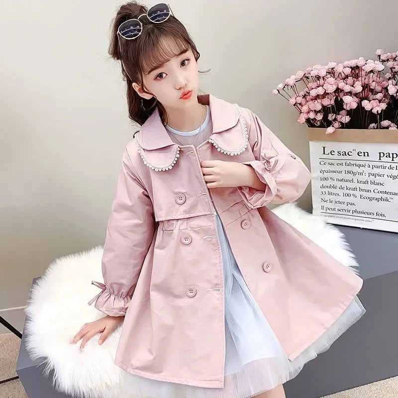 2023 Spring Autumn New Arrival Fashion Korean Style Girls Trench Coat Children's Outerwear Long Windbreak Jacket For Girls 4-12Y