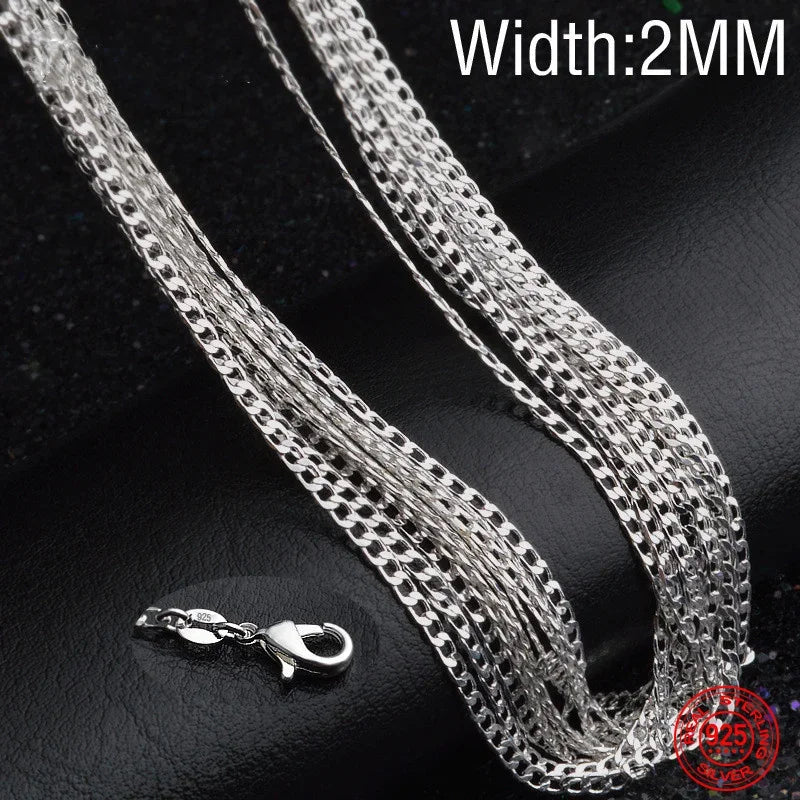 925 Sterling Silver 2MM Flat Necklace Chain For Women Men Fashion Wedding Party Jewelry Gift