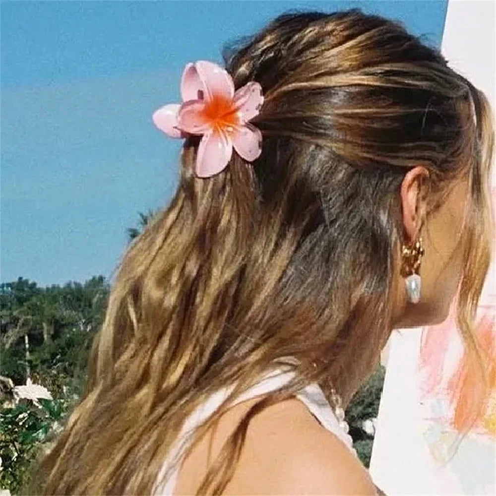 1/2Pcs Gradient Colored Flower Acrylic Hair Claws Clip Women Girls Sweet Hairpins Beach Hawaiian Style Hair Accessories