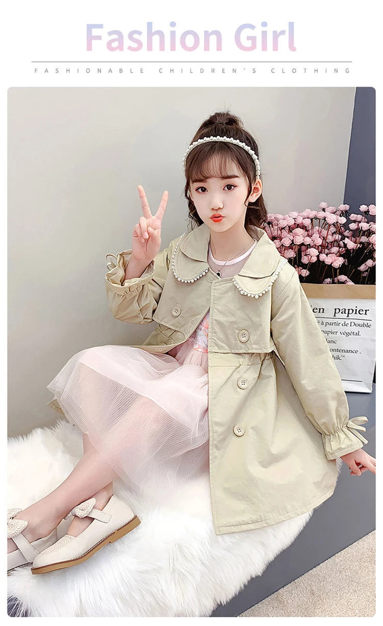 2023 Spring Autumn New Arrival Fashion Korean Style Girls Trench Coat Children's Outerwear Long Windbreak Jacket For Girls 4-12Y