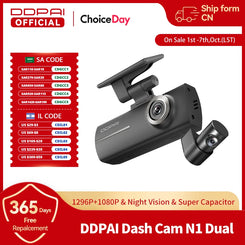 DDPAI Dash Cam N1 Dual Front and Rear Recording NightVIS 1296P Dash Camera Recorder Car DVR 24H Parking Mode WIFI & App Control