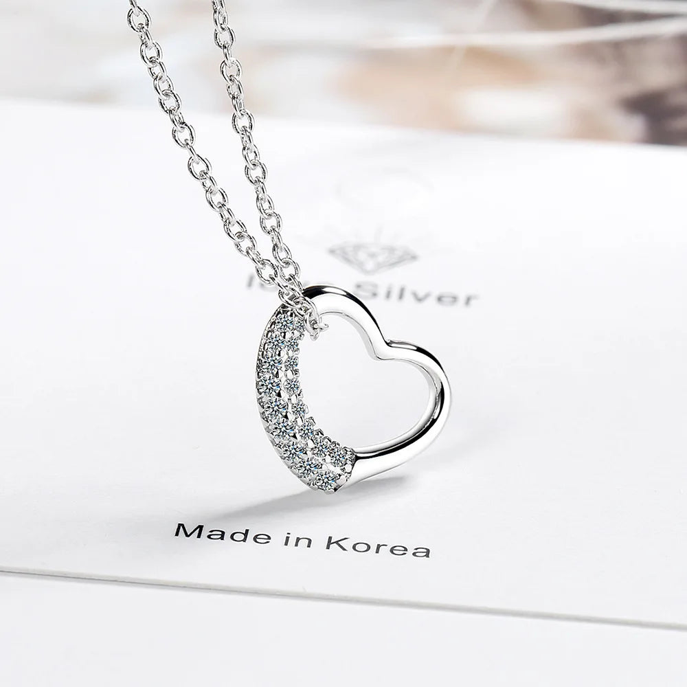 Fashion 925 Sterling Silver Female Zircon Heart Necklaces For Women Party Luxury Designer Jewelry Gift Female GaaBou Jewellery