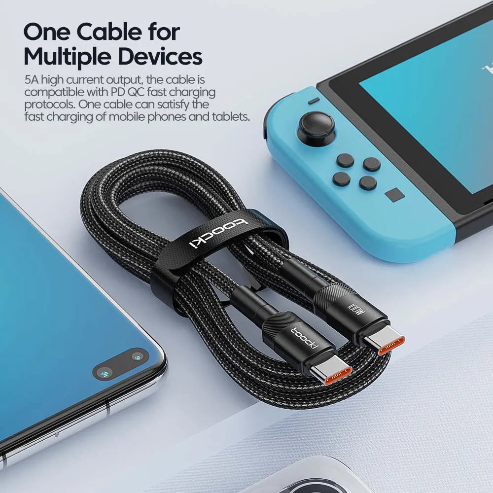 كابل Toocki 100 وات من النوع C إلى USB C بتقنية PD 3.0 للشحن السريع 4.0 من النوع C إلى النوع C لأجهزة iPhone 15 وMacbook وSamsung وXiaomi