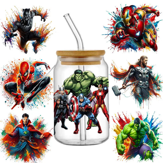 Disney The Avengers 16OZ UV DTF Cup Wrap Transfer Sticker Custom Label DIY Durable Waterproof Logo For Libbey Glass Can