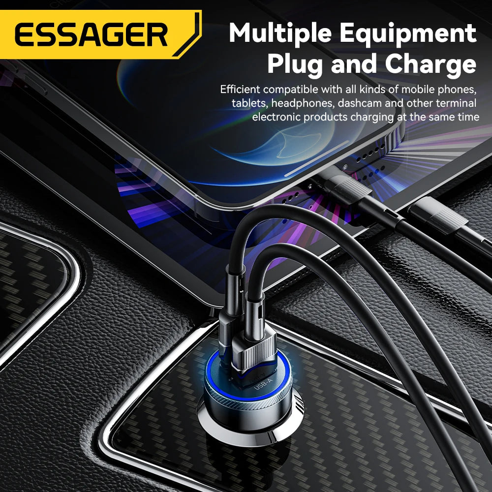 Essager 54W 车载充电器 5A 快速充电 Type C 快速充电 3.0 QC PD 3.0 SCP USB 车载充电器适用于小米三星 iPhone 充电器