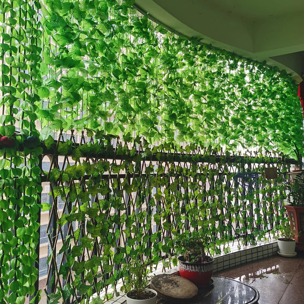 人造植物绿色常春藤叶藤蔓灯串悬挂假植物装饰家居婚礼派对花园装饰电池供电