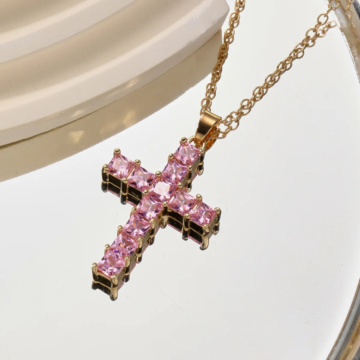 New Fashion Necklaces Female Pendants Gold Multi Color Crystal Jesus Cross Pendant For Women Necklace Party Leisure Time Jewelry