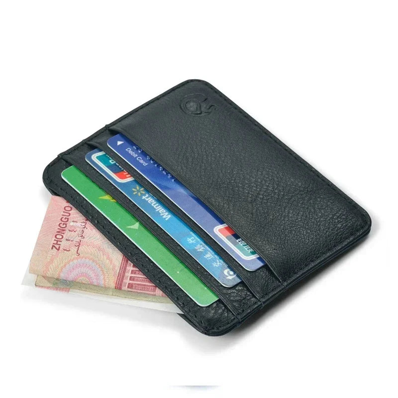 New Thin Genuine Leather Mini Wallet Slim Bank Credit Card Holder Men's Business Small ID Case For Man Purse 6 Slots Cardholder