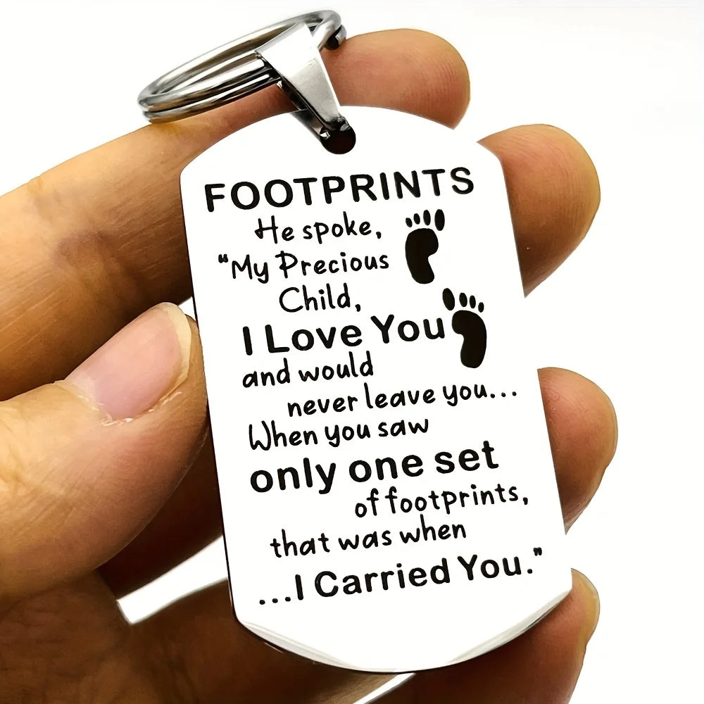 1pc Footprints Keychain, Christmas Birthday Gift, Graduation Gift For son From Mom Dad