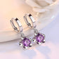 Bulbusbow 925 Sterling Silver Flower Dream Catcher Hoop Earrings with Purple & White Zircon"