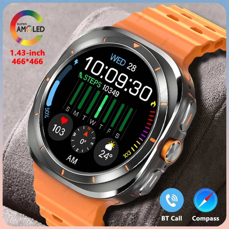 1.43-inch AMOLED Smart Watch Compass Bluetooth Call SOS Weather Games Navigation Fitness Monitor Smartwatch For Samsung Galaxy