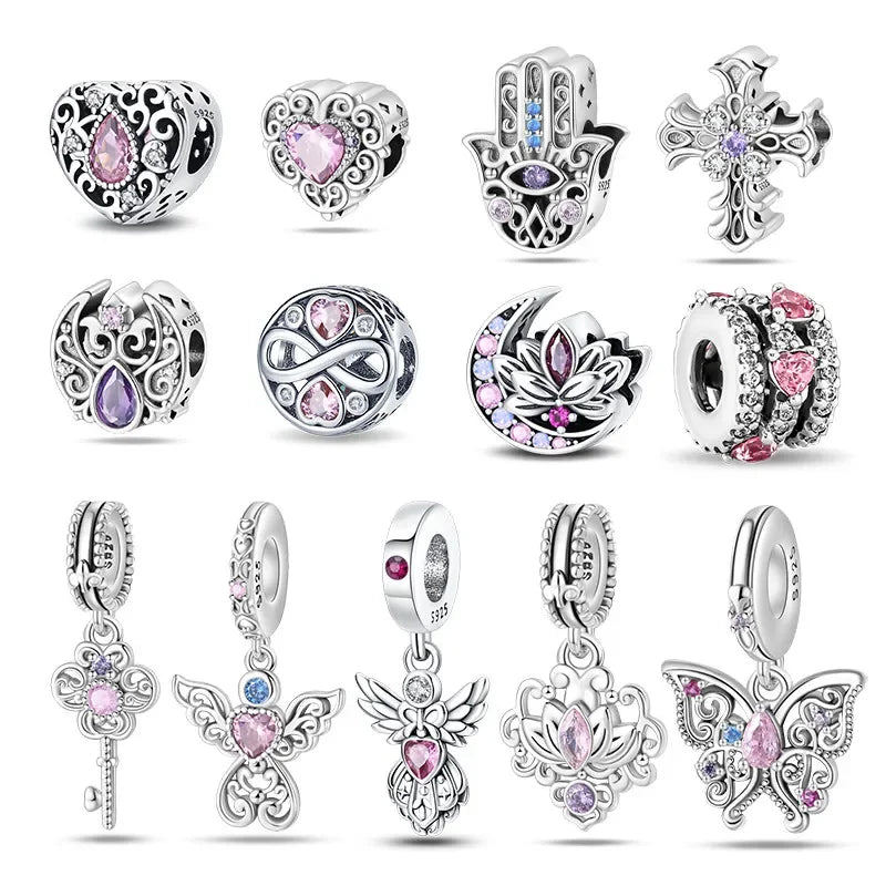 925 Silver Exquisite Romantic Classical Pink Charm Beads Fit Original Bracelet Silver 925 Pendant Beads Jewelry Gift for Women