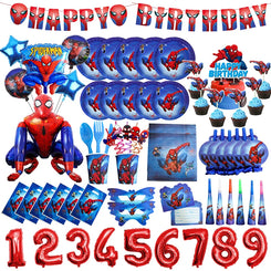 Spiderman Birthday Decorations Disposables Tableware Aluminum Film Balloons Tablecloth Banner Straw Party Supplies Baby Shower