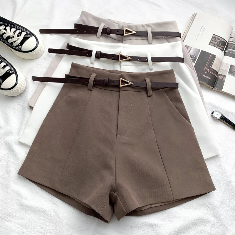 ITOOLIN Casual Women's Shorts A-line High Waist Short Chic Office Lady Shorts With Belted Vintage Female Trousers Spring Summer