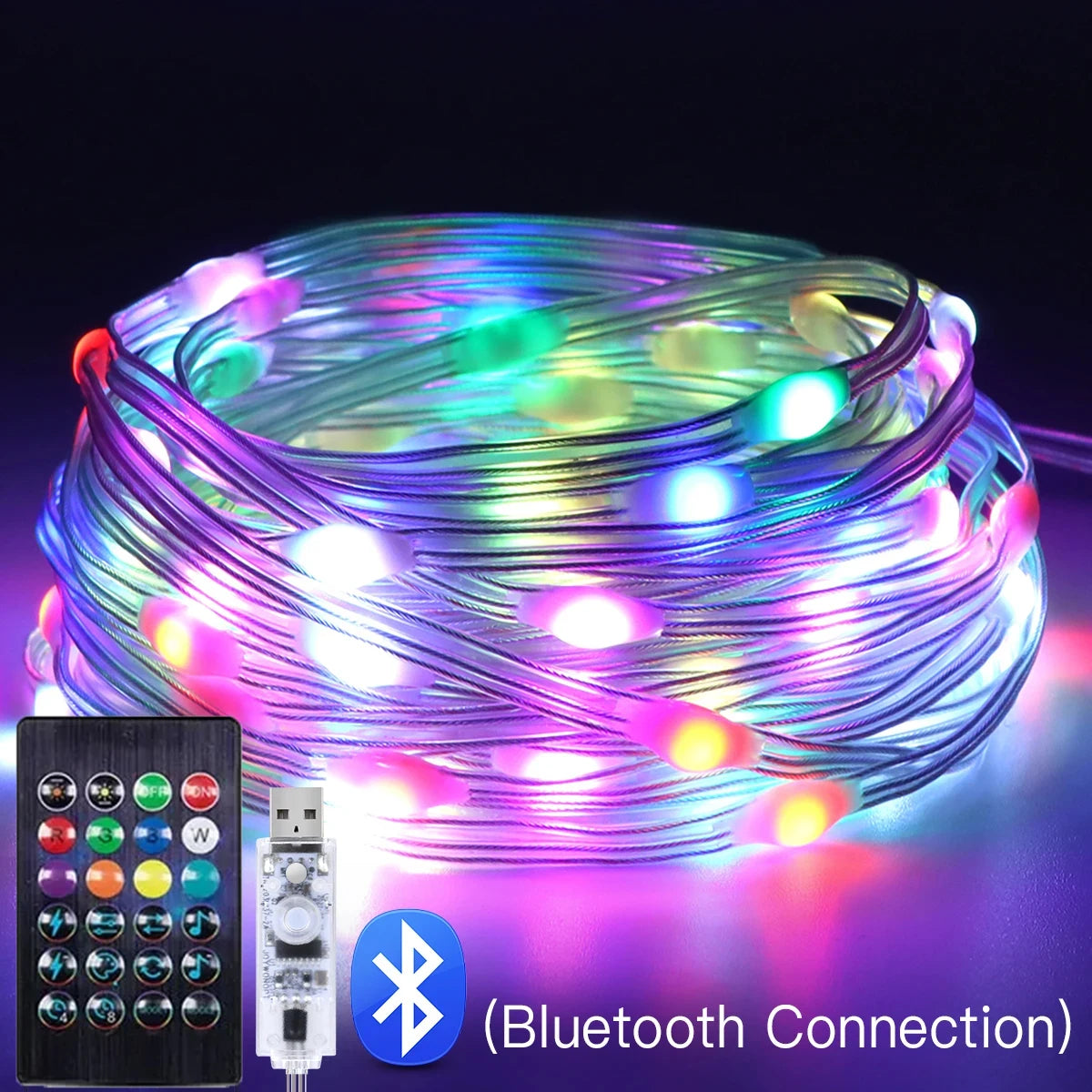 سلسلة أضواء LED خيالية RGB WS2812B بلوتوث USB موسيقى فانوس خيالي 5 فولت ديكور حفلات عيد الميلاد والمنزل