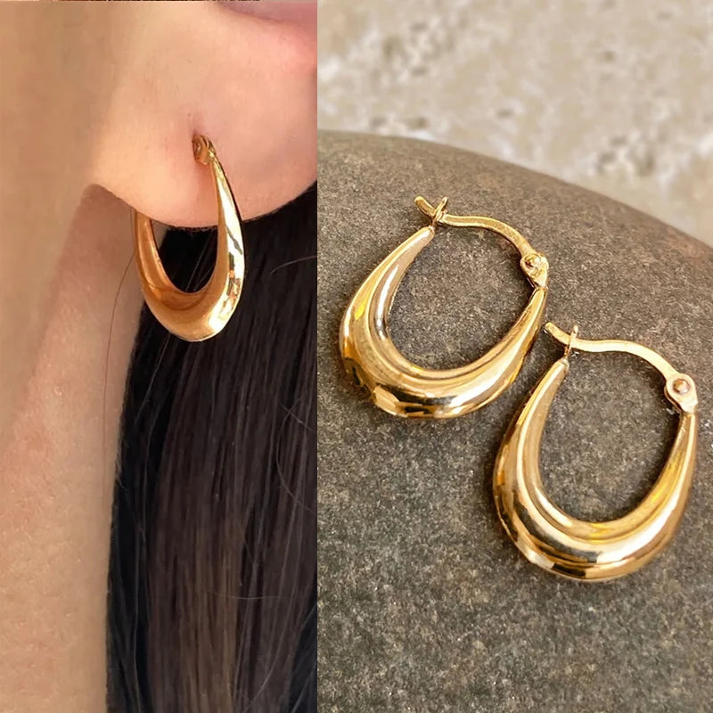 Bulbusbow Huitan Geometric Metal Hoop Earrings for Women in Gold and Silver Color