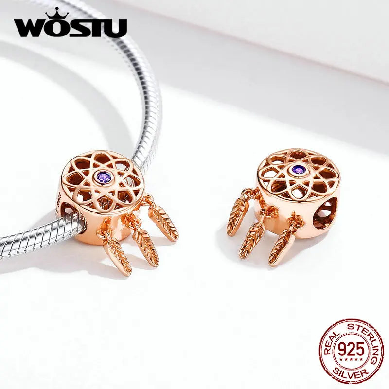 WOSTU Forever & Always Beads 100% 925 Sterling Silver Rose Gold Charm Fit Original Bracelet Pendant DIY Jewelry Making