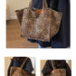 Oversized Leopard Prints Shoulder Bags for Women Deformable Canvas Large Capacity Shopping Totes 2024 Winter New Luxury Handbags