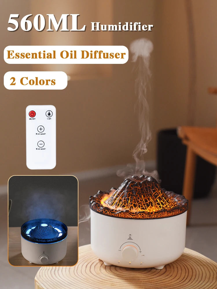 Volcano Fire Flame Air Humidifier Aroma Diffuser Essential Oil with Remote Control Jellyfish for Home Fragrance Mist Mak Smoking